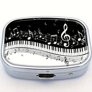 Music Themed 2-Section Pillbox Piano Keyboard Music Notes New